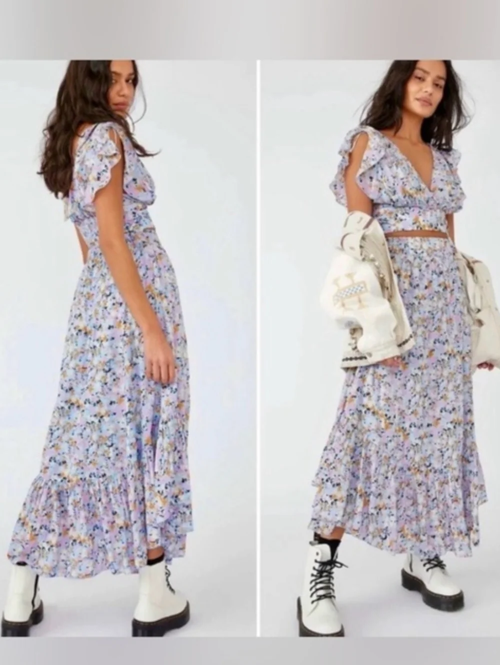 Free People Pretty Daze Floral Crop Top & Midi Skirt SzL